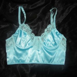 Blue Lace Satin Crop top